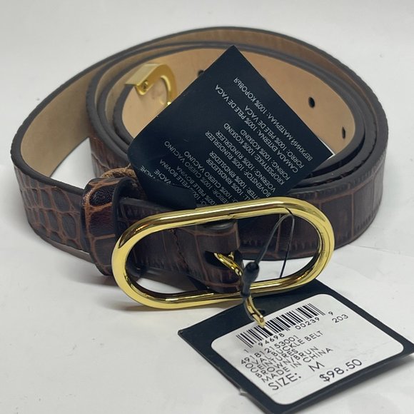 CLUB MONACO Belt! Skinny, Brown, Faux Snakeskin, with Gold Hardware Size Medium main image 9